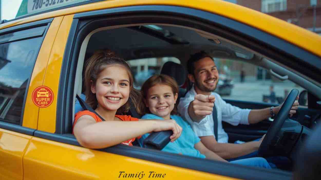 Family enjoying safe ride with trusted cab in Grande Prairie driven by friendly professional cab drivers.